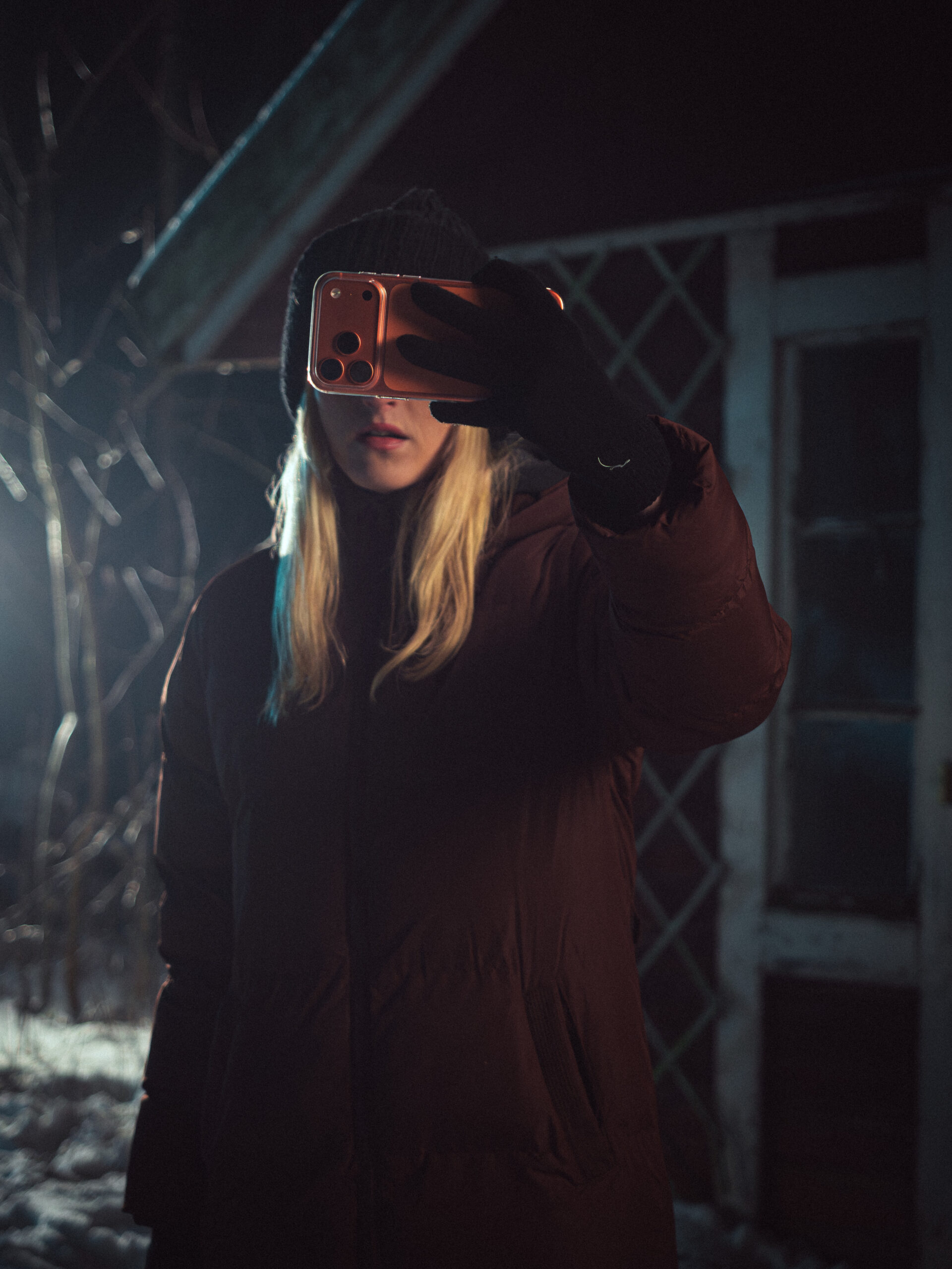 Phone covering face